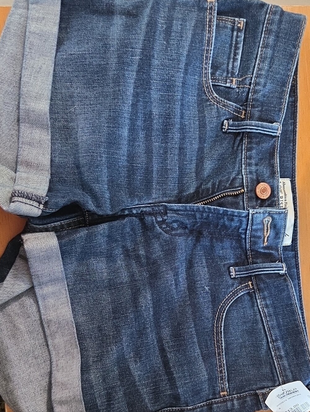 Abercrombie & Fitch Dark Blue Low Rise Rolled-Hem Denim Shorts